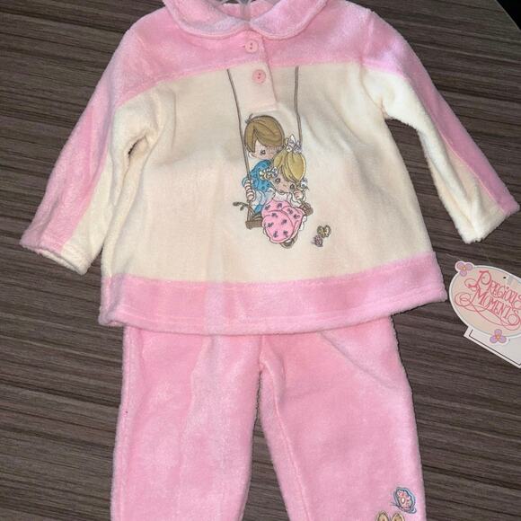Precious Moments Other - Precious Moments Pink & Cream Fleece Set – Swing & Butterfly Embroidery – 18M